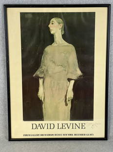 1973 David Levine Exhibition Poster Signed By Artist 144/150 25" by 18 5/8": Framed 1975 David Levine exhibition poster which is signed by the artist at the lower right. Poster is number 144 out of a edition of 150 and it measures approximately 25" by 18 5/8" overall.