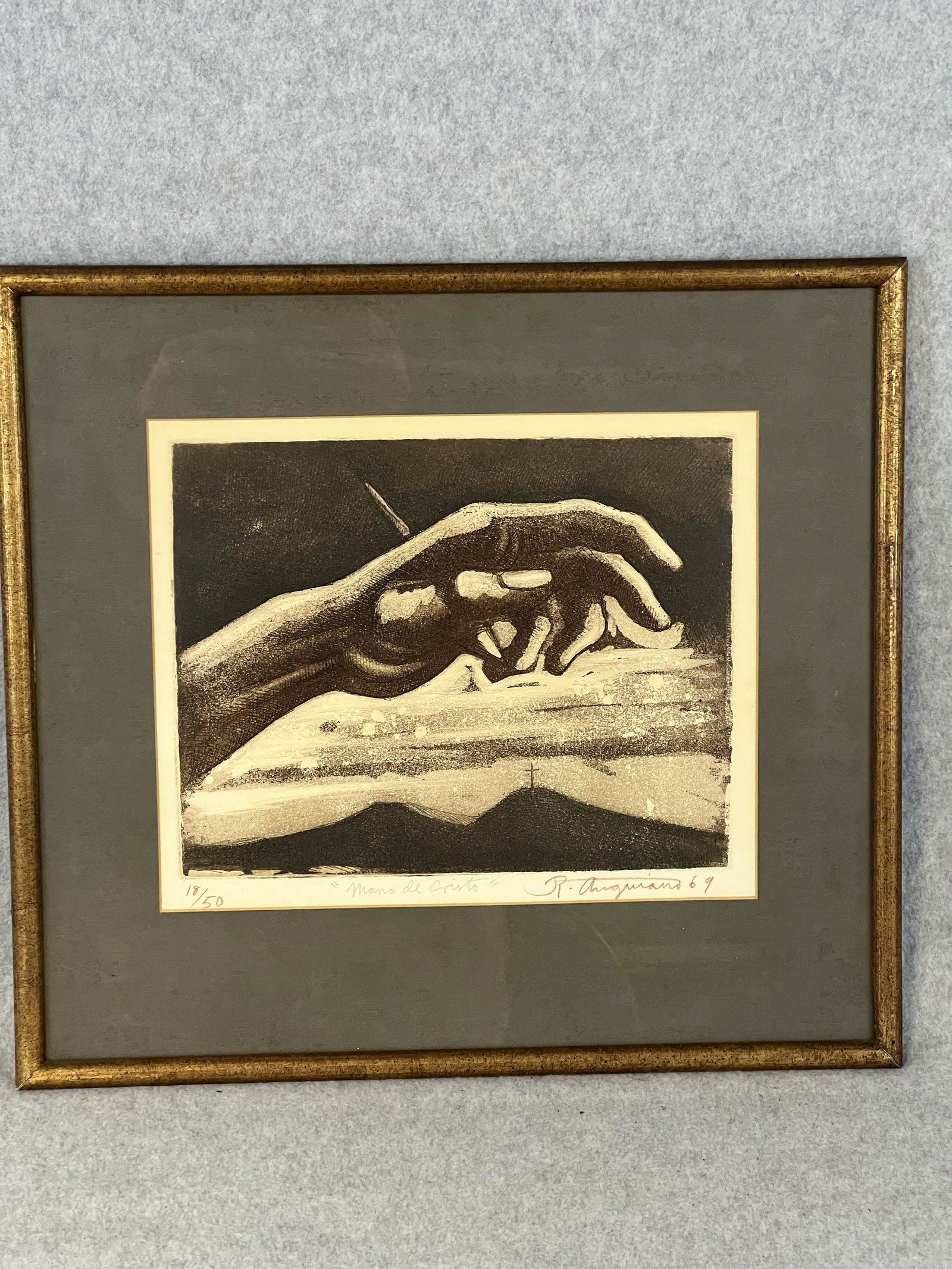 Mexican Lithograph / Etching Titled  "Mano De Christo "By Raul Anguiano (1915-2006) (1 of 9)