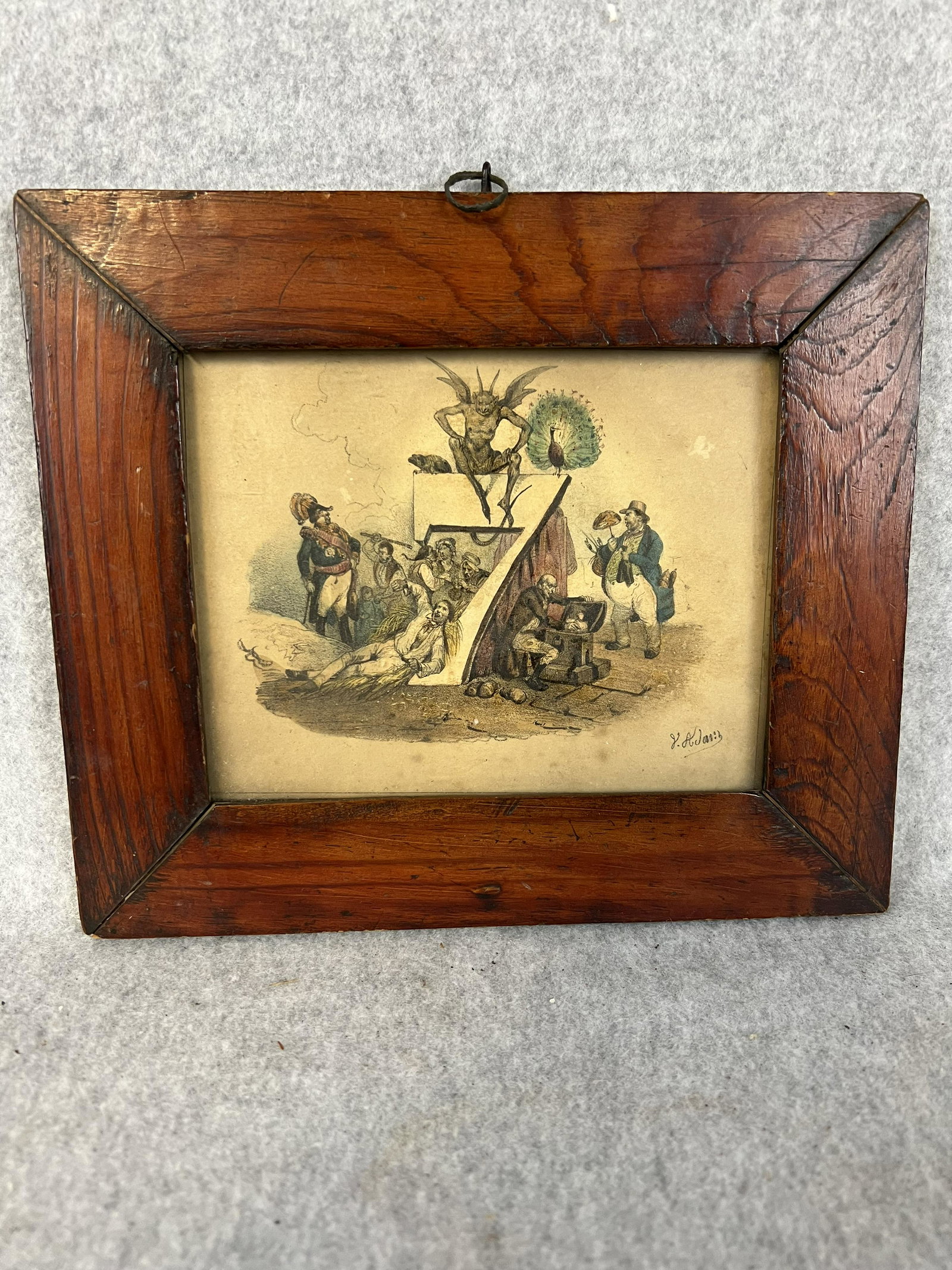 Framed Spanish "El Calvo" Hand Colored Engraving Or Watercolor (1 of 8)