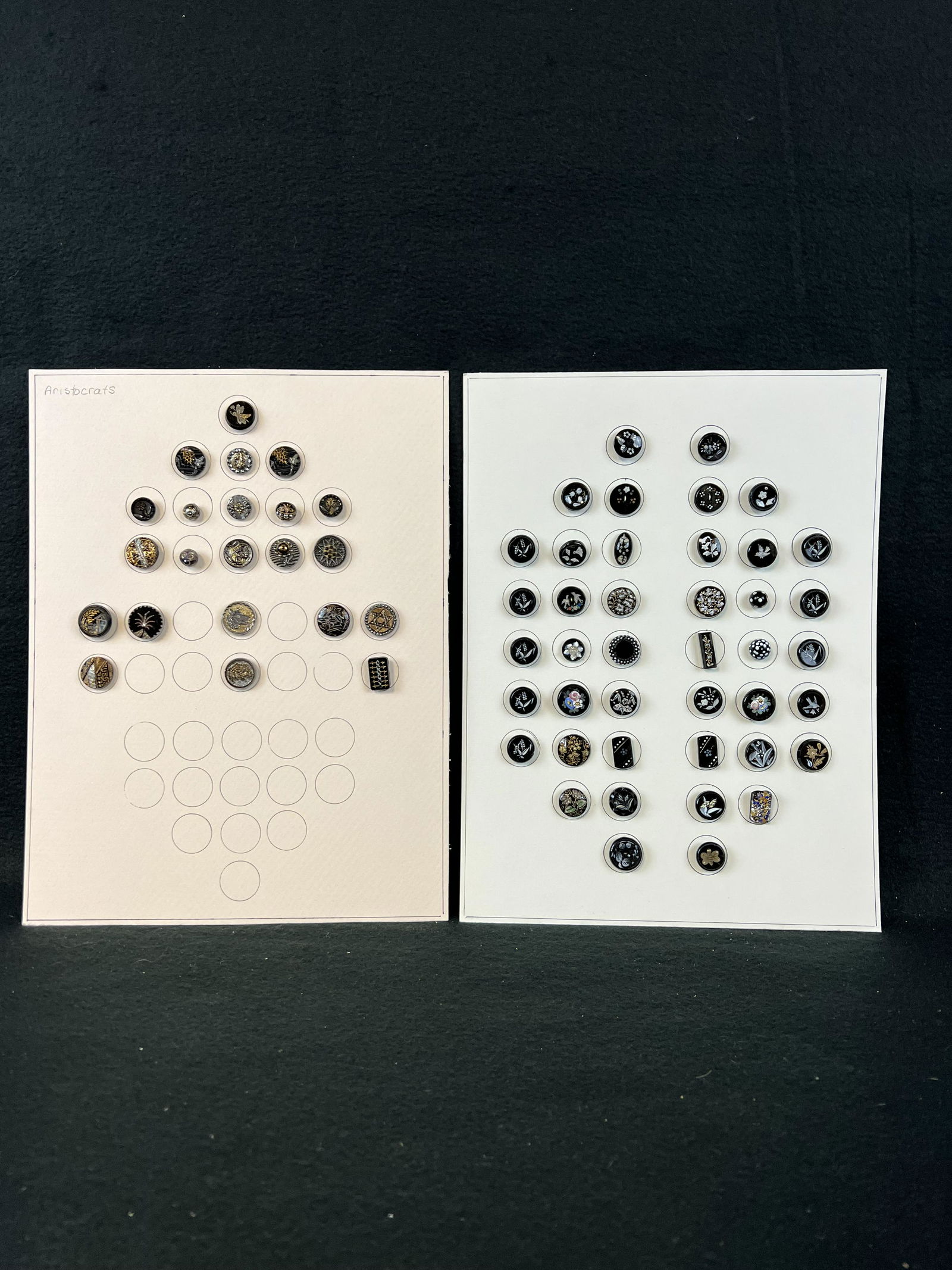 Lot 2 Cards Antique 19th Century Buttons Including Aristocrats and Black Glass With Enamel: A lot of two cards of antique 19th century buttons to include aristocrats and black glass with enamel decoration all in fine condition.