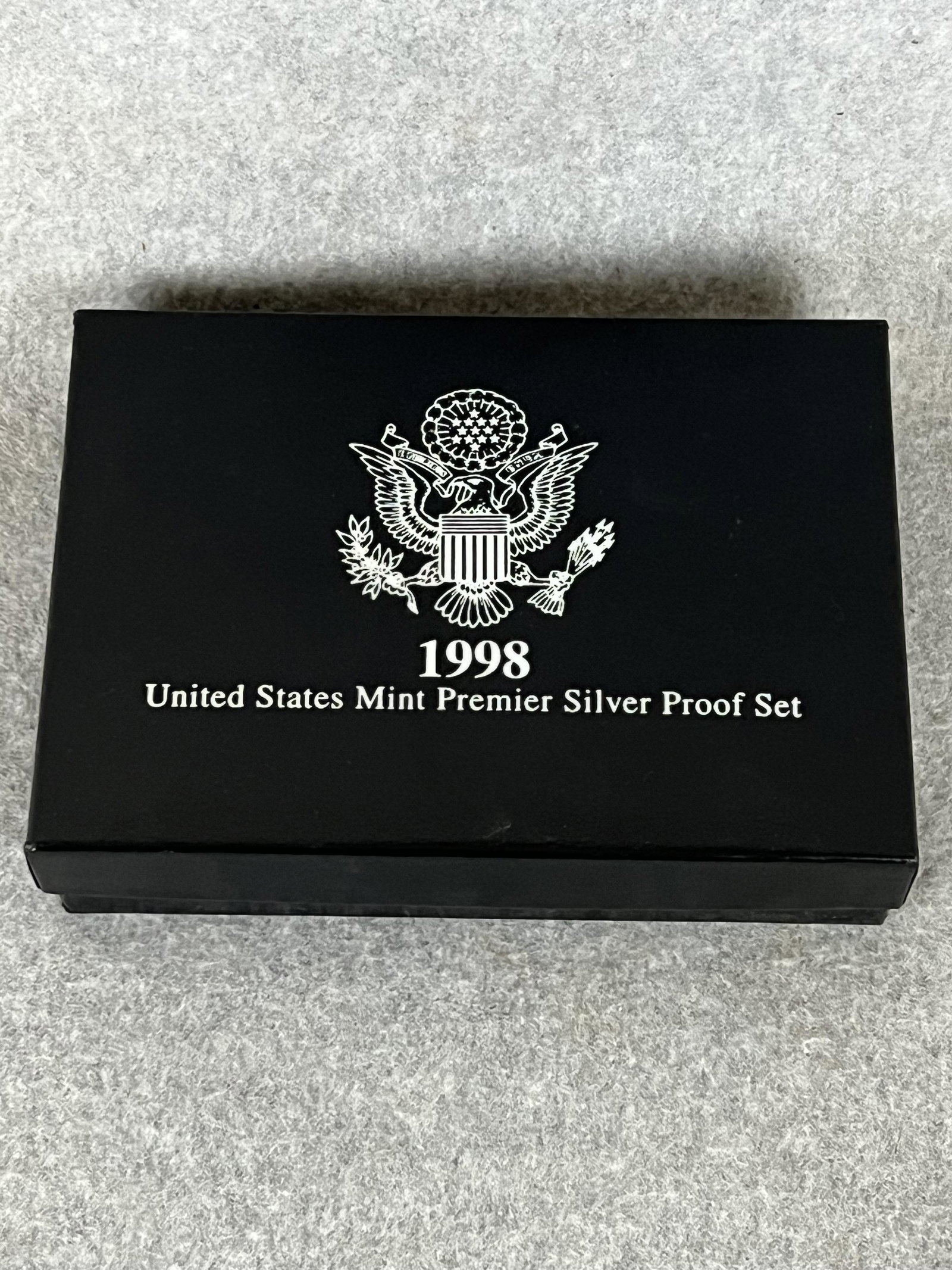1998 United States Mint Premier Silver Proof Set w Box / COA: A 1998 United States Mint Premier Silver Proof Set complete with box and Certificate Of Authenticity (COA) all in fine condition.