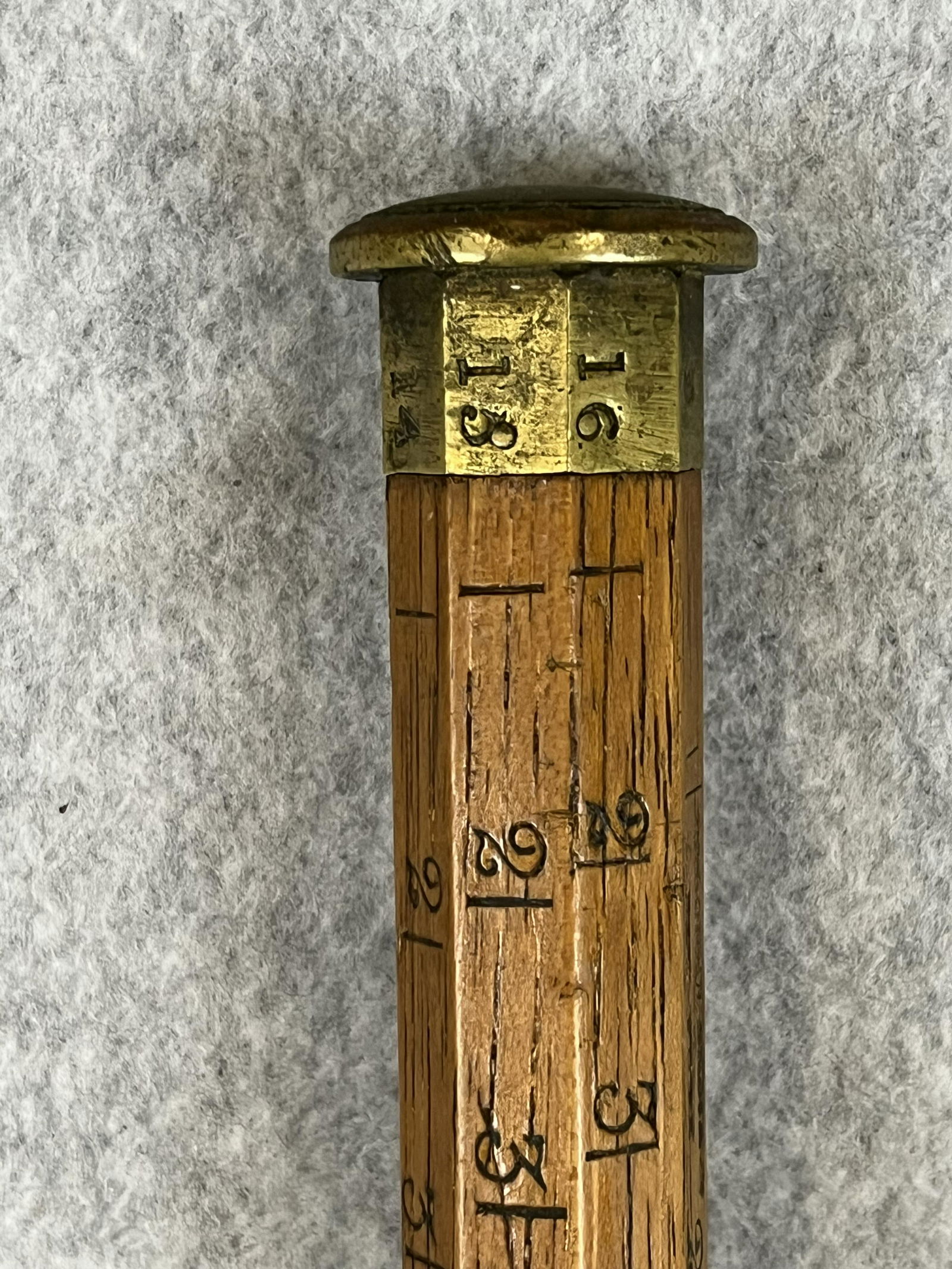 Antique Belcher Bros & Co NY Timber Measuring Cane: Antique cane / walking stick which was used by cruisers or lumberman to measure logs / timber. Cane is marked by its maker Belcher Bros & Co New York and has various measuring scales covering its octa