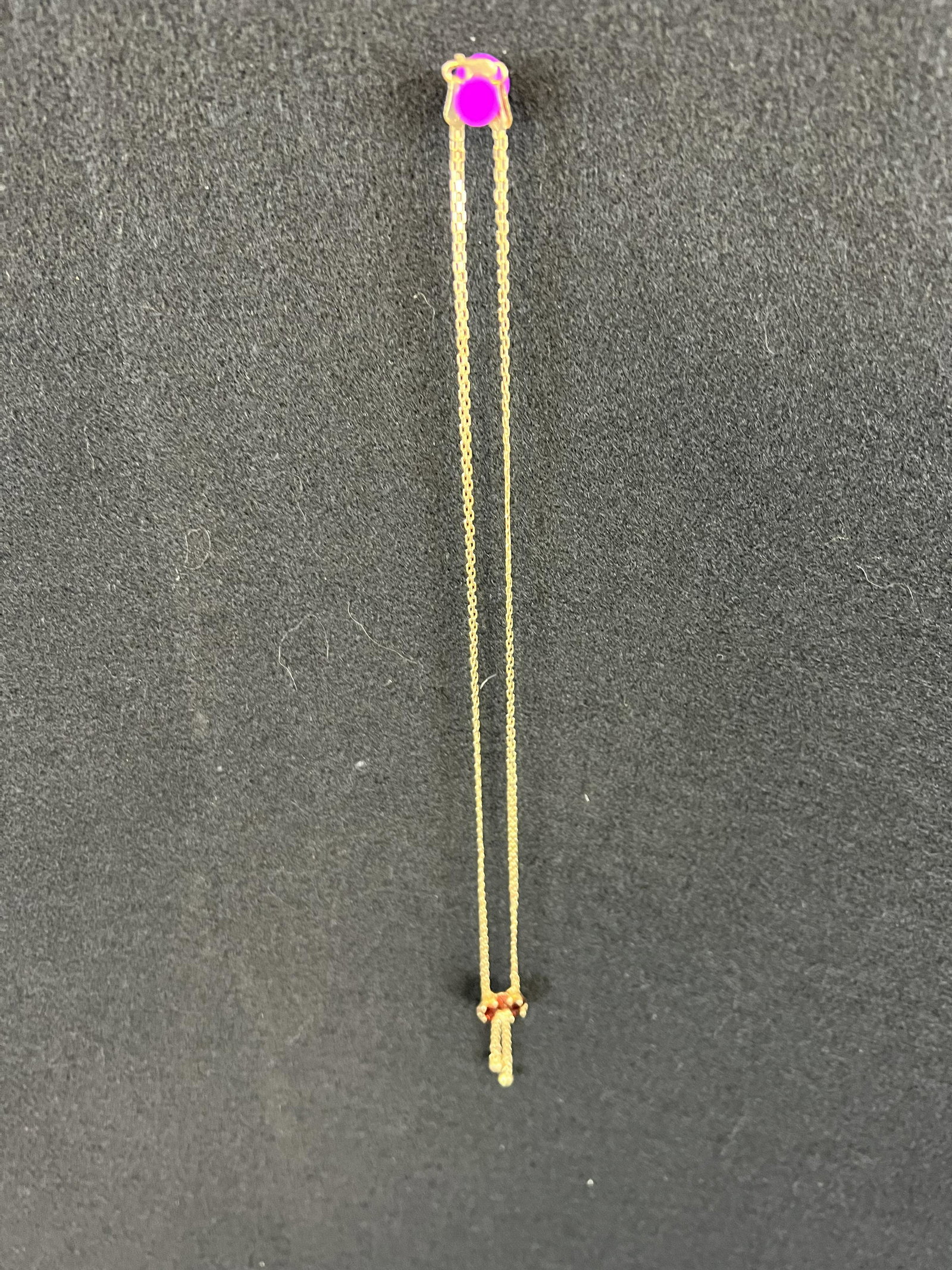 14K Gold Necklace With Pendant Set With Red Heart Shaped Stones: 14K gold necklace with attached pendant which is set with red heart shaped stones and has a weight of 3.6 dwt. Condition - fine.