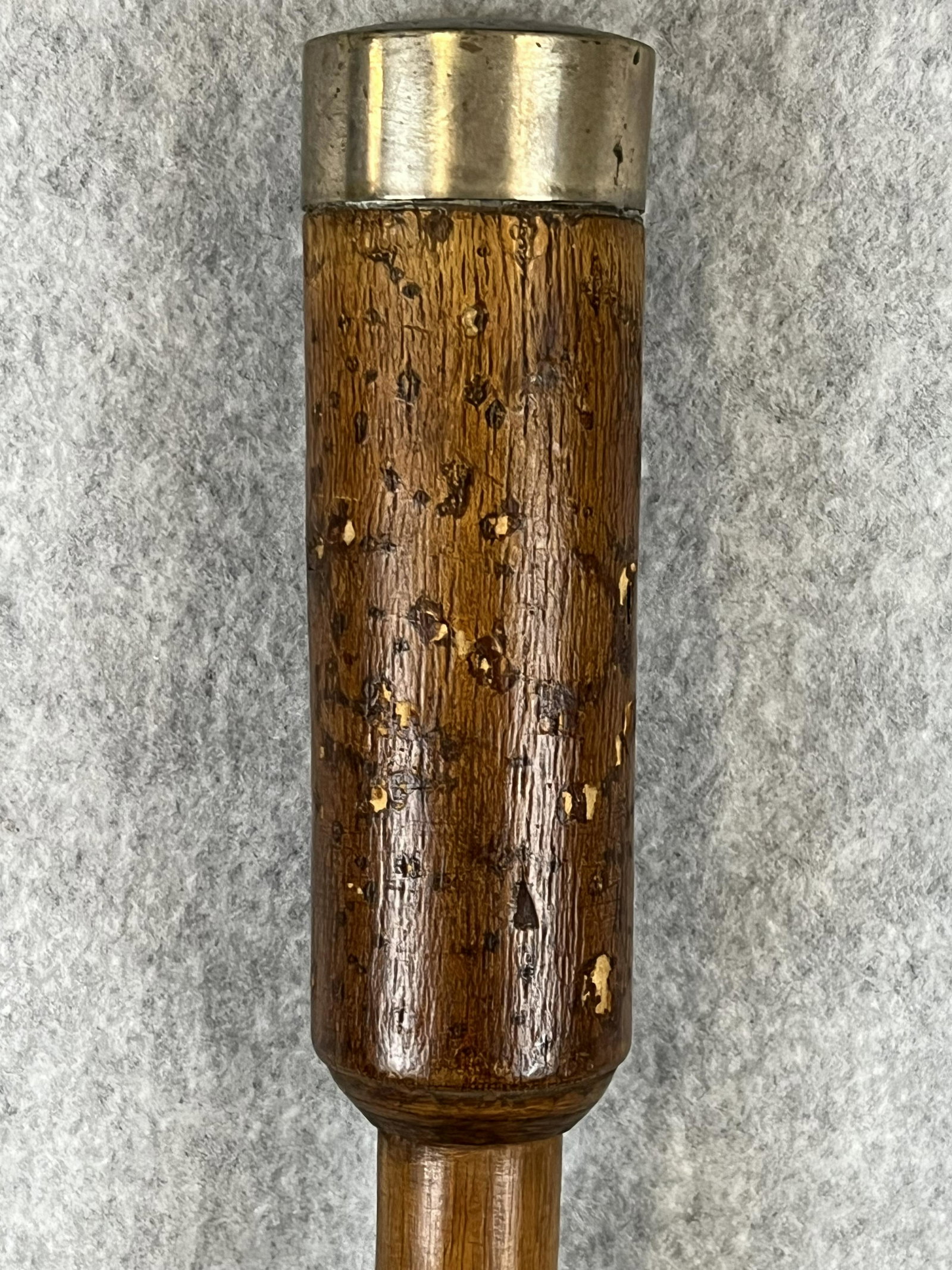 Antique Dated 1886 Carved Folk Art Cane: Antique folk art hand carved cane which has a engraved nickel (German Silver) top of the handle which states W E Butler Aug 21st 1886. Cane measures approximately 34 1/4" in total length.