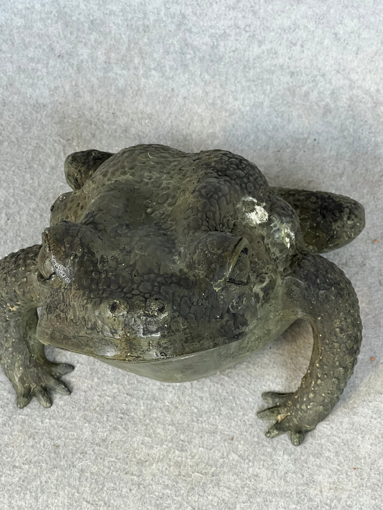 Vintage Toad Garden Ornament: Vintage heavy patinated brass or bronze garden ornament in the form of a toad which measures approximately 11" long and is 8" tall. Condition - fine