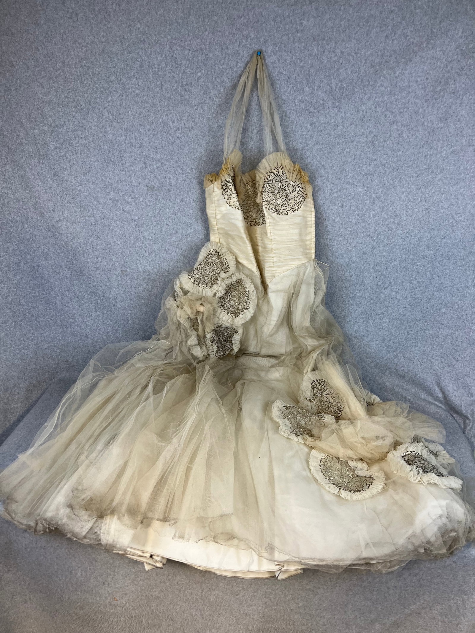 Antique Wedding Dress With Silver Thread Embroidery: Antique wedding dress with silver thread embroidery. Condition - appears to be in fine condition.