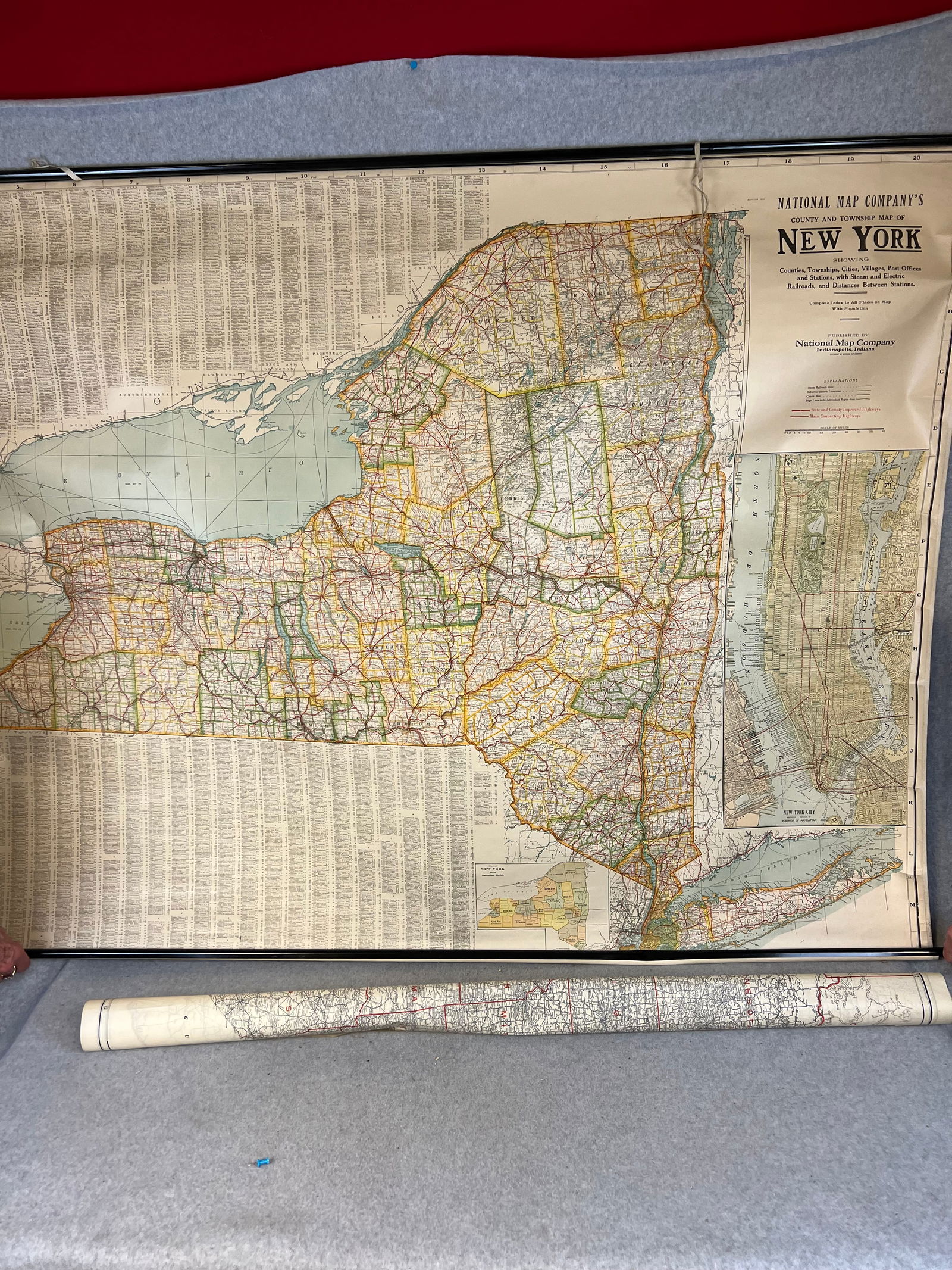 1910 National Map Company Wall Map State Of New York (1 of 10)