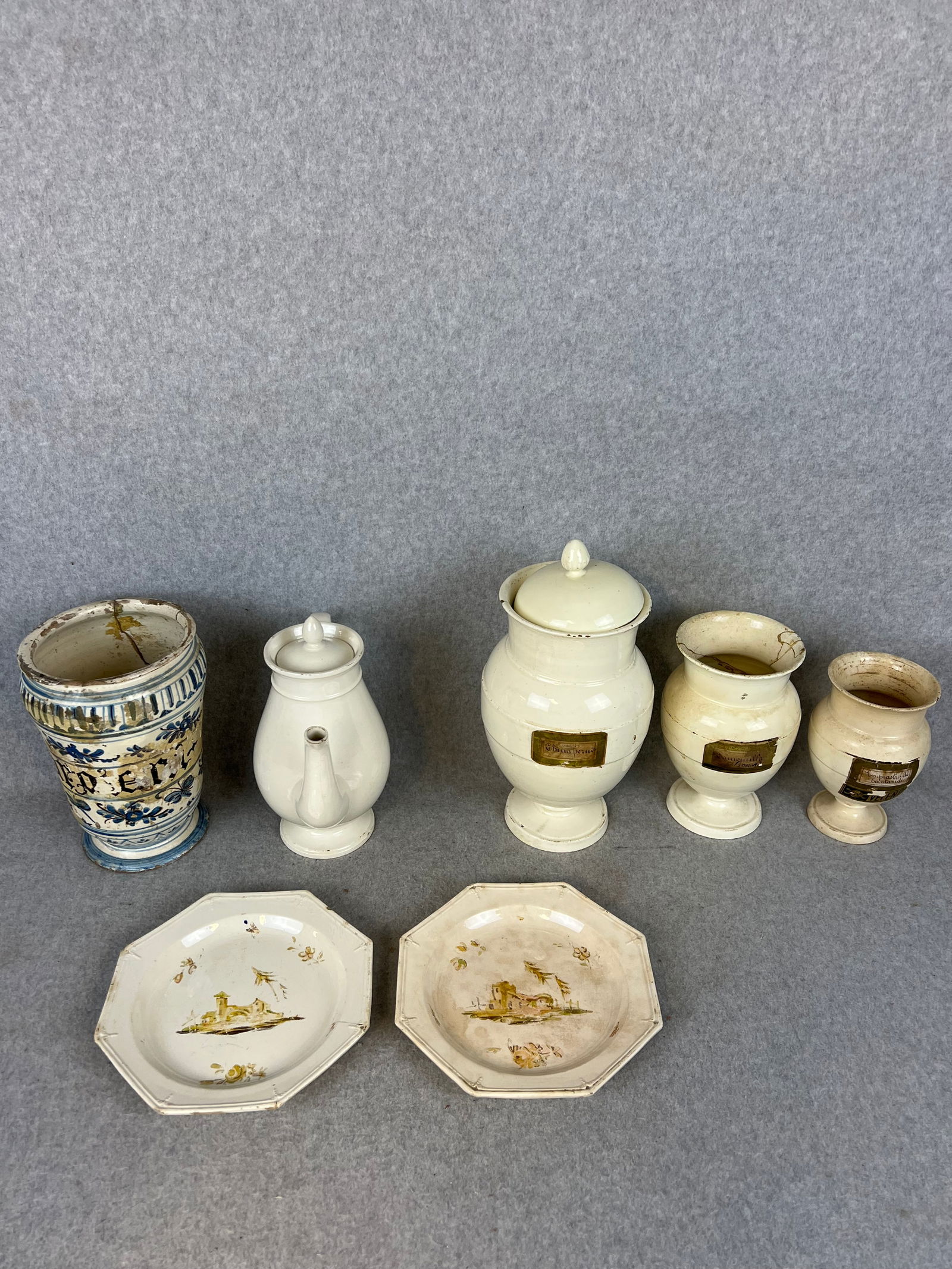 Lot Early Creamware Incl Apothecary Jars (1 of 12)