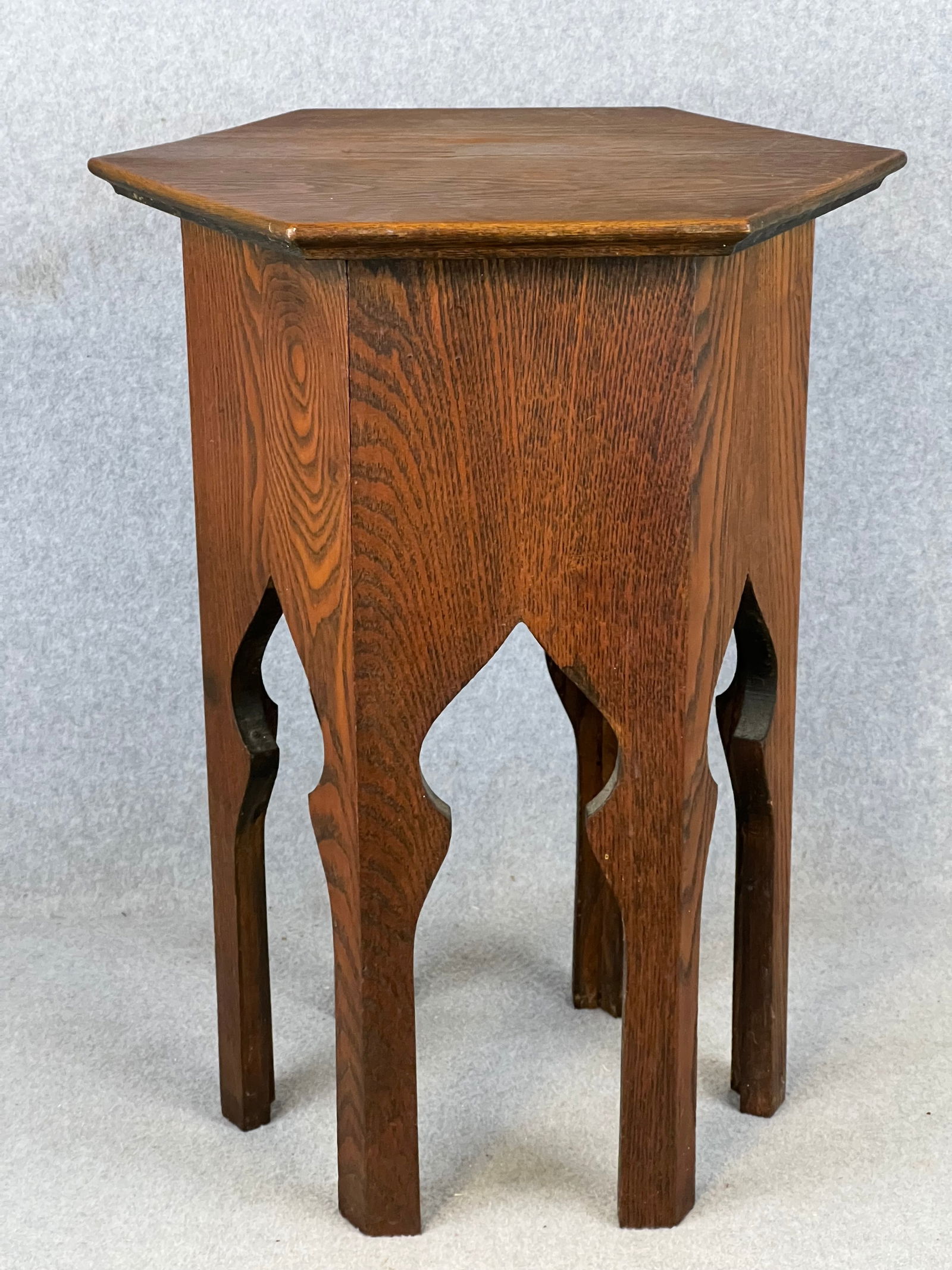 Oak Plant Stand with Cut-out Legs & 6 Sided Top (1 of 6)
