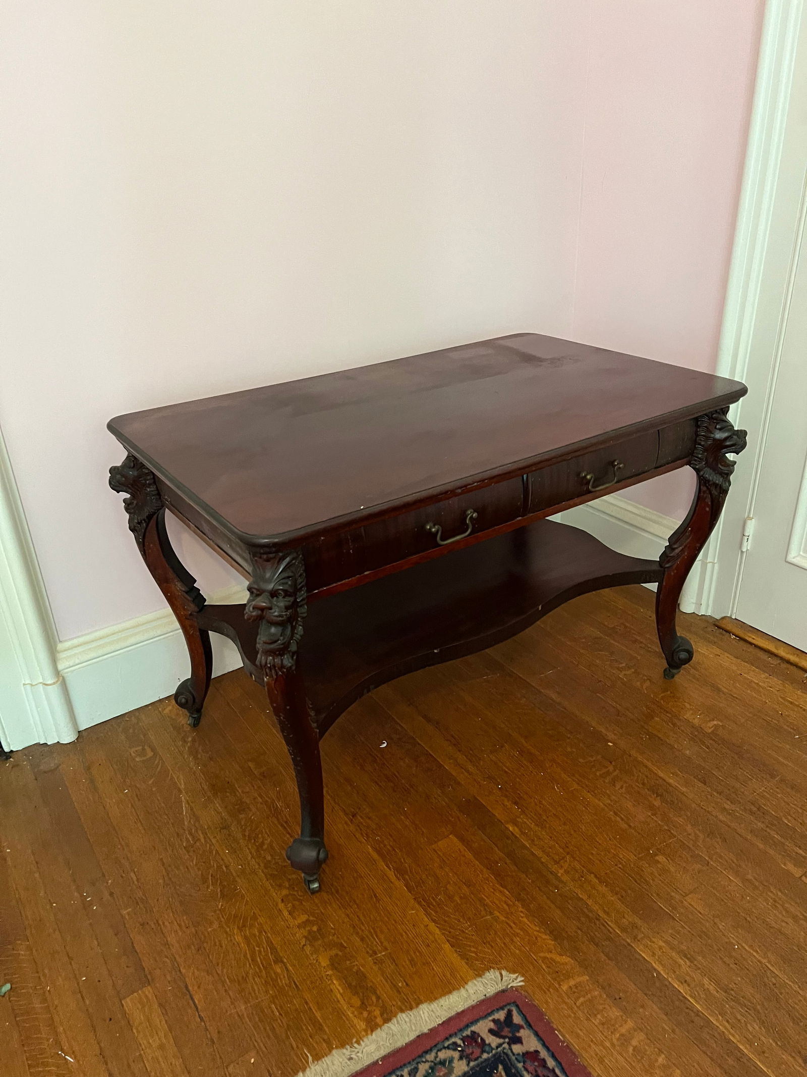 Ornate Mahogany Library Table With Lions Heads (1 of 7)