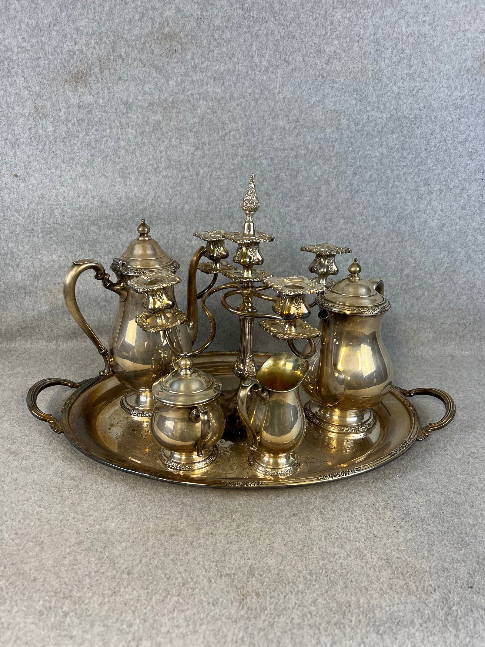 Silverplated Tea Set & Candle Holder (1 of 16)