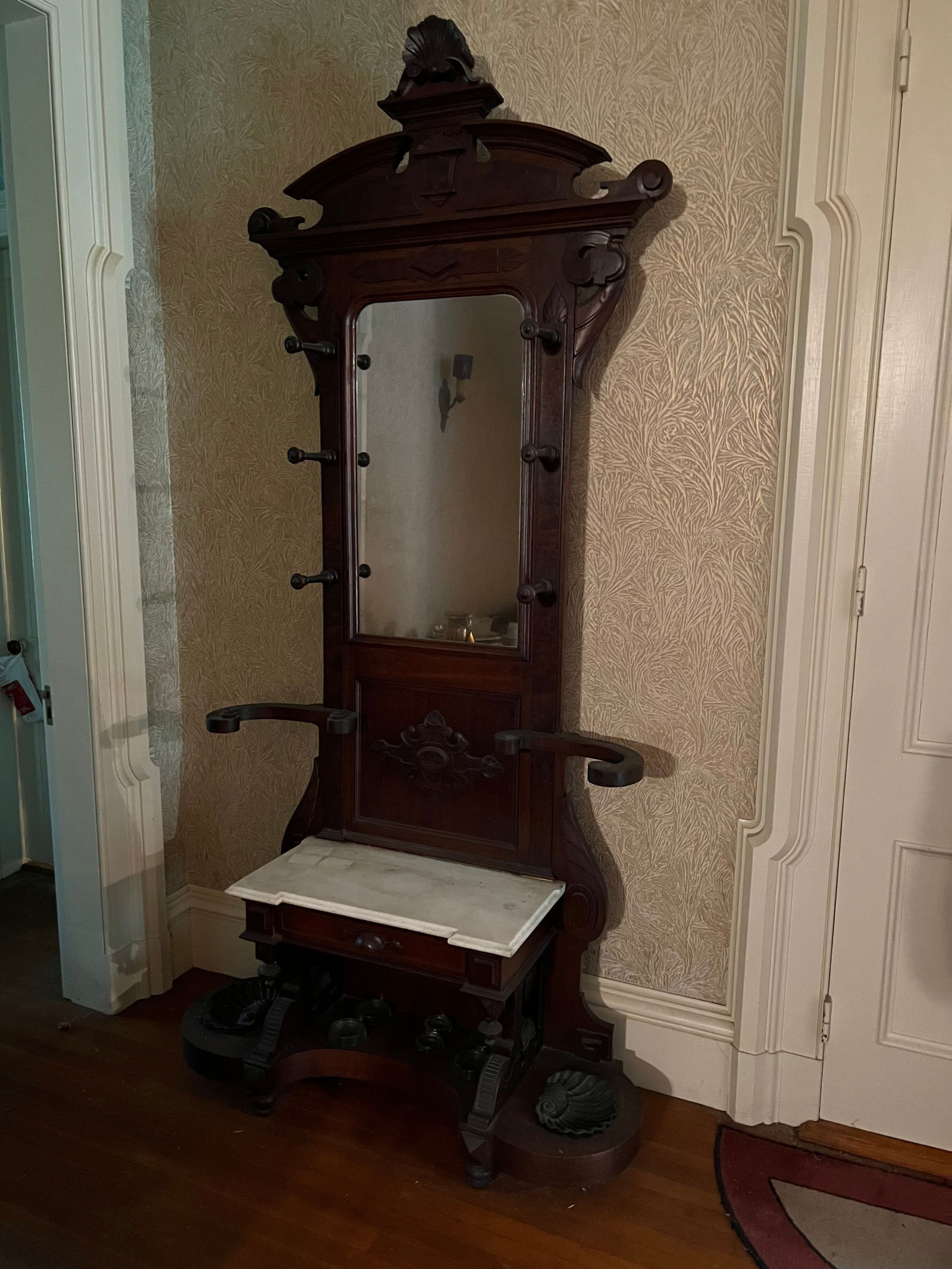 Victorian Walnut Marble Top Hall Tree Auction