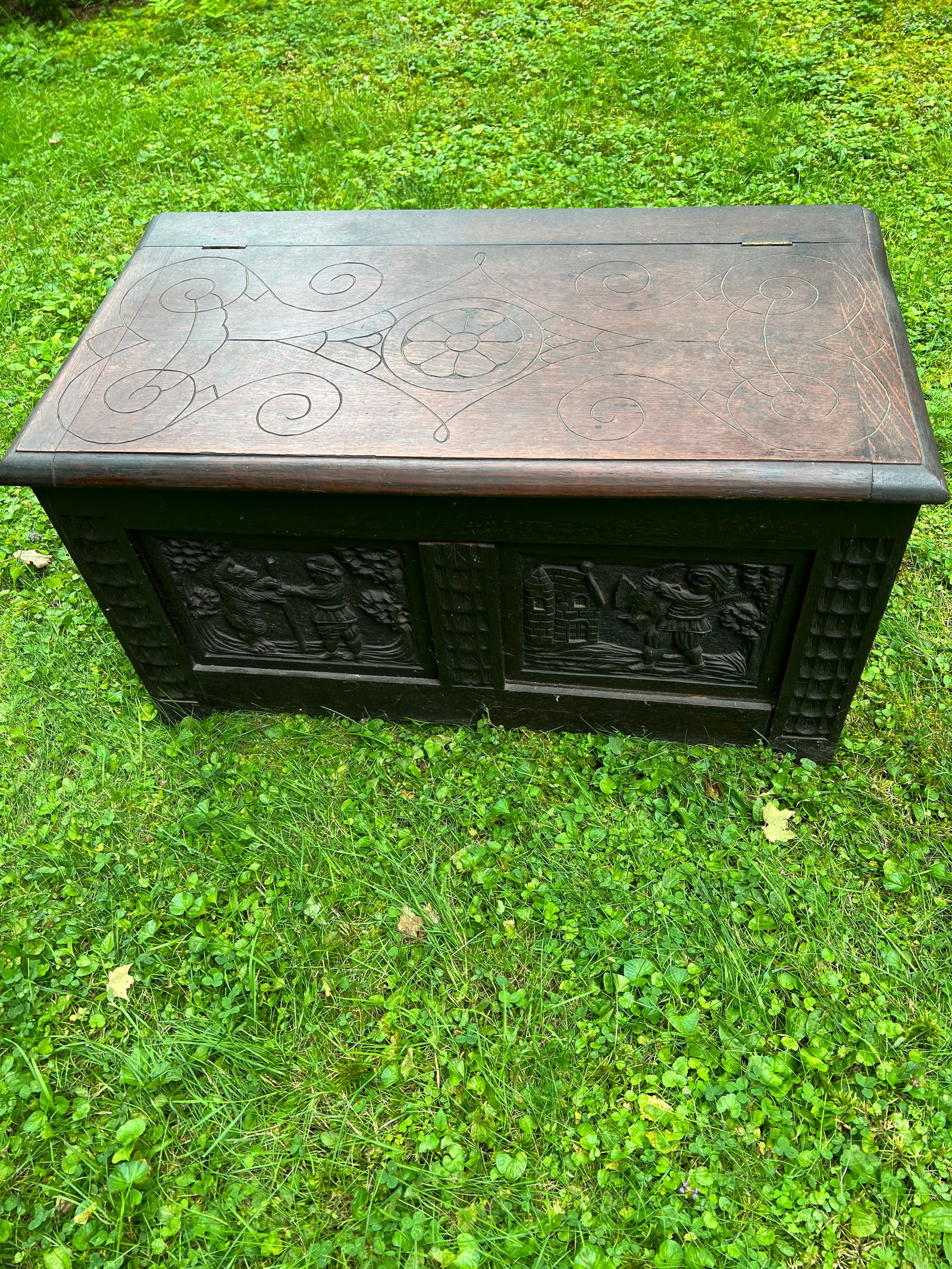 Antique Oak Ornately Carved Chest (1 of 6)