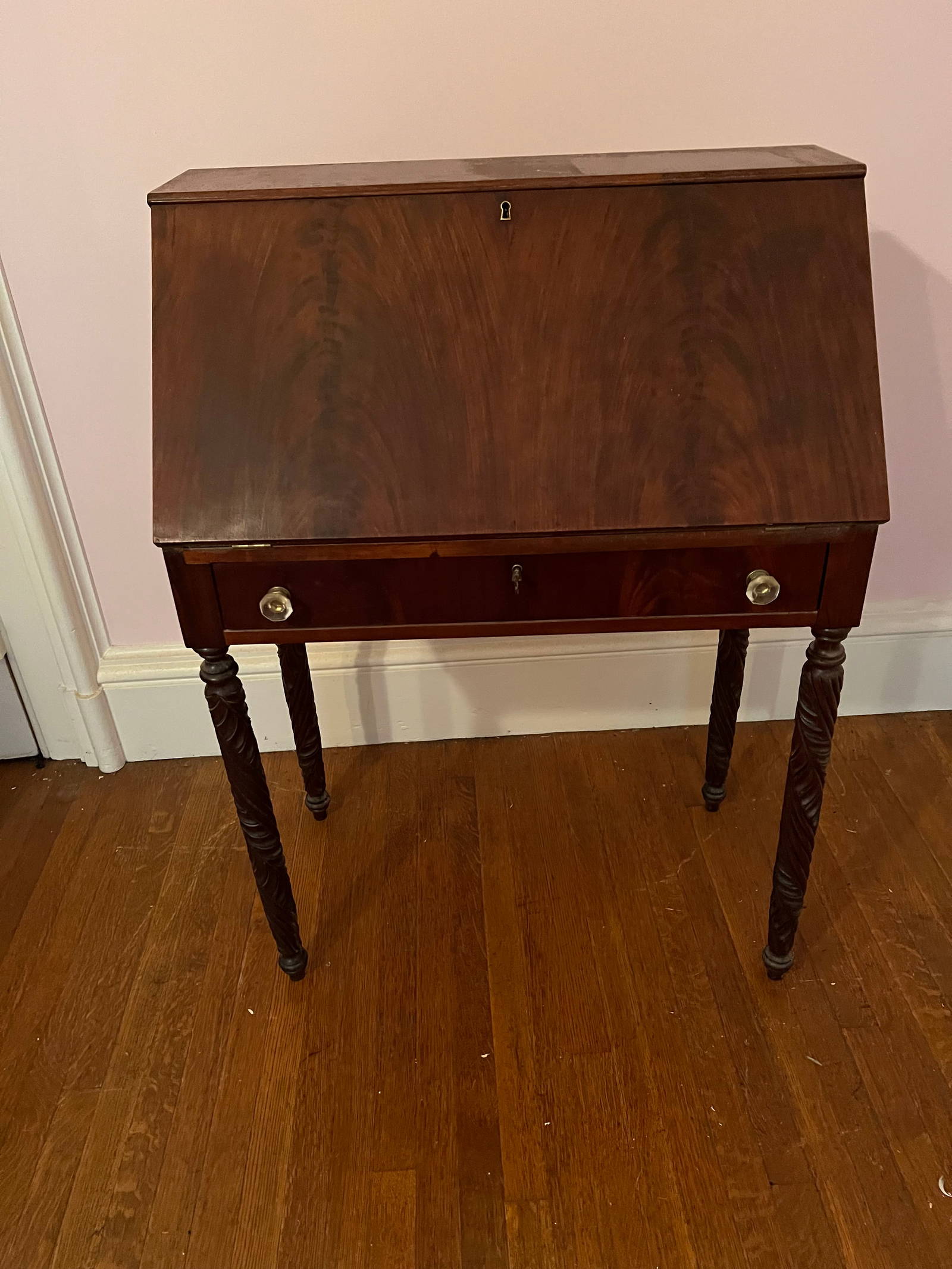Antique Mahogany Slant Top Desk W/ Carved Legs Auction