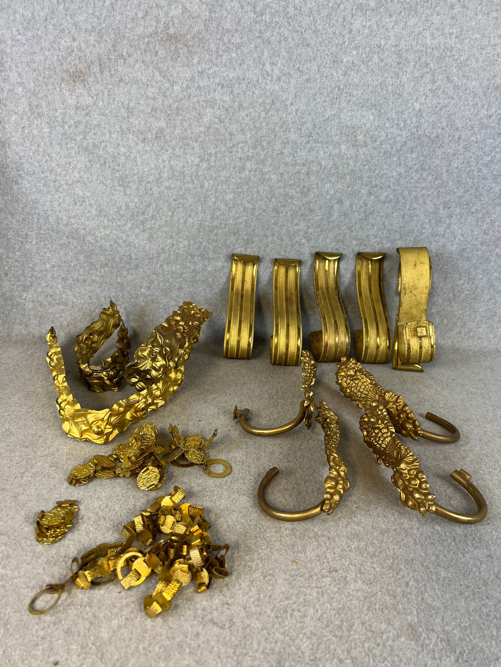 Antique Gilded Brass Curtain Tie Backs (1 of 6)