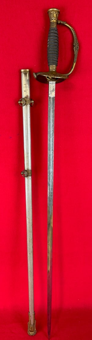 Horstmann US Civil War M1860 Staff & Field Officer's Sword: Horstmann US Civil War M1860 staff and field officer's sword with etched blade and having it original scabbard. Sword is marked with a etched Horstmann mark on one side of the ricassom and with German