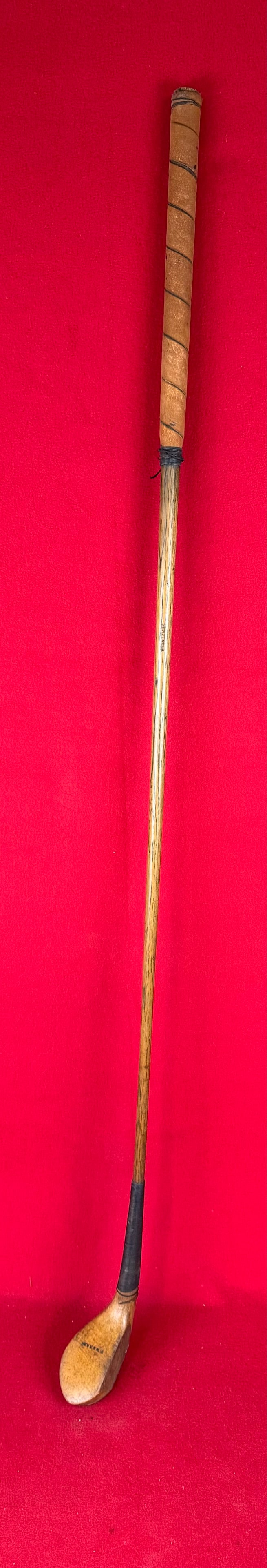 Antique 19th C Tom Morris Long Nose Spoon: Antique 19th century long nose spoon marked T. Morris on the top of the wooden club head and having a horn sole plate and a lead filled back. Club has a hickory shaft which is stamped Slazenger and a