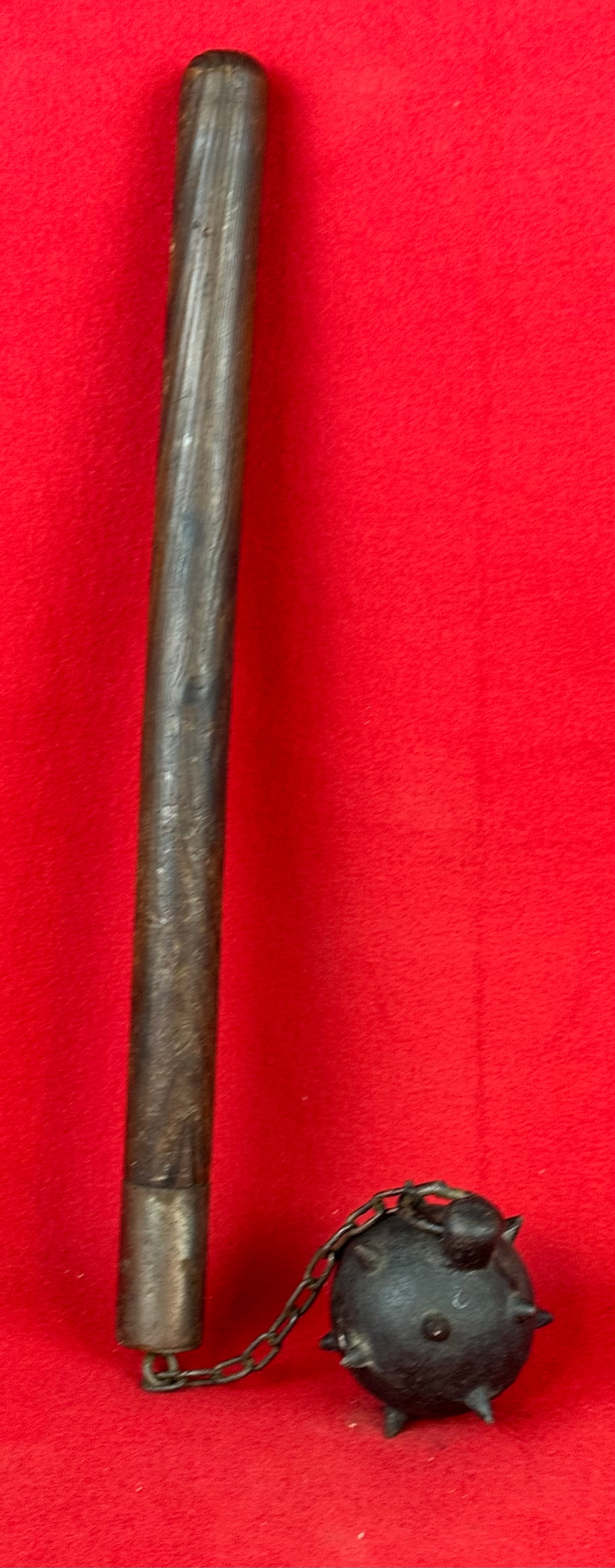 Original WW1 Imperial German Trench Mace: Original World War One Imperial German trench mace complete with original wooden handle and black painted spiked cast iron ball. Handle measures approximately 17" long. Condition - all original with j