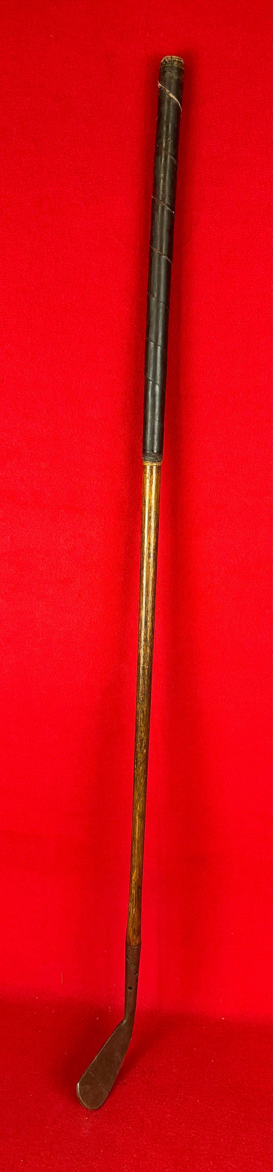 Antique Fife Golf Co Mid Iron With Maxwell Hosel: Antique Fife Golf Company turret cleek marked hickory shafted mid iron golf club with hickory shaft and a leather wrapped grip.