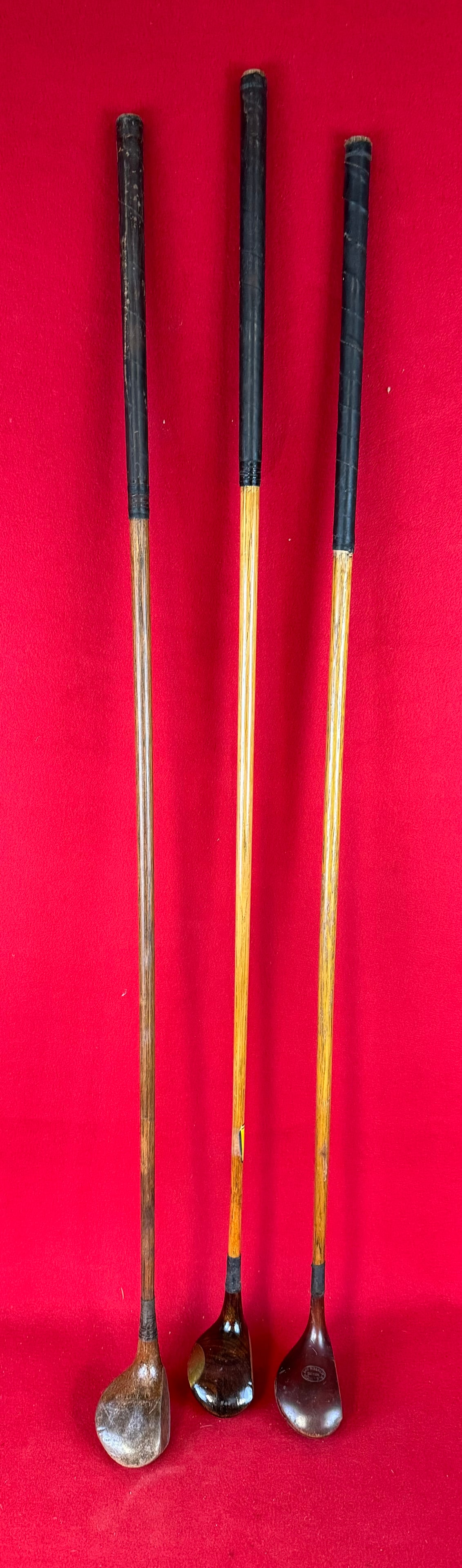 Lot 3 Antique Hickory Shafted Woods / Drivers: Lot of three antique hickory shafted drivers / woods to include; A. E. Weir, Barney Kelly Special and a Wright & Ditson ?. Condition - is as shown.