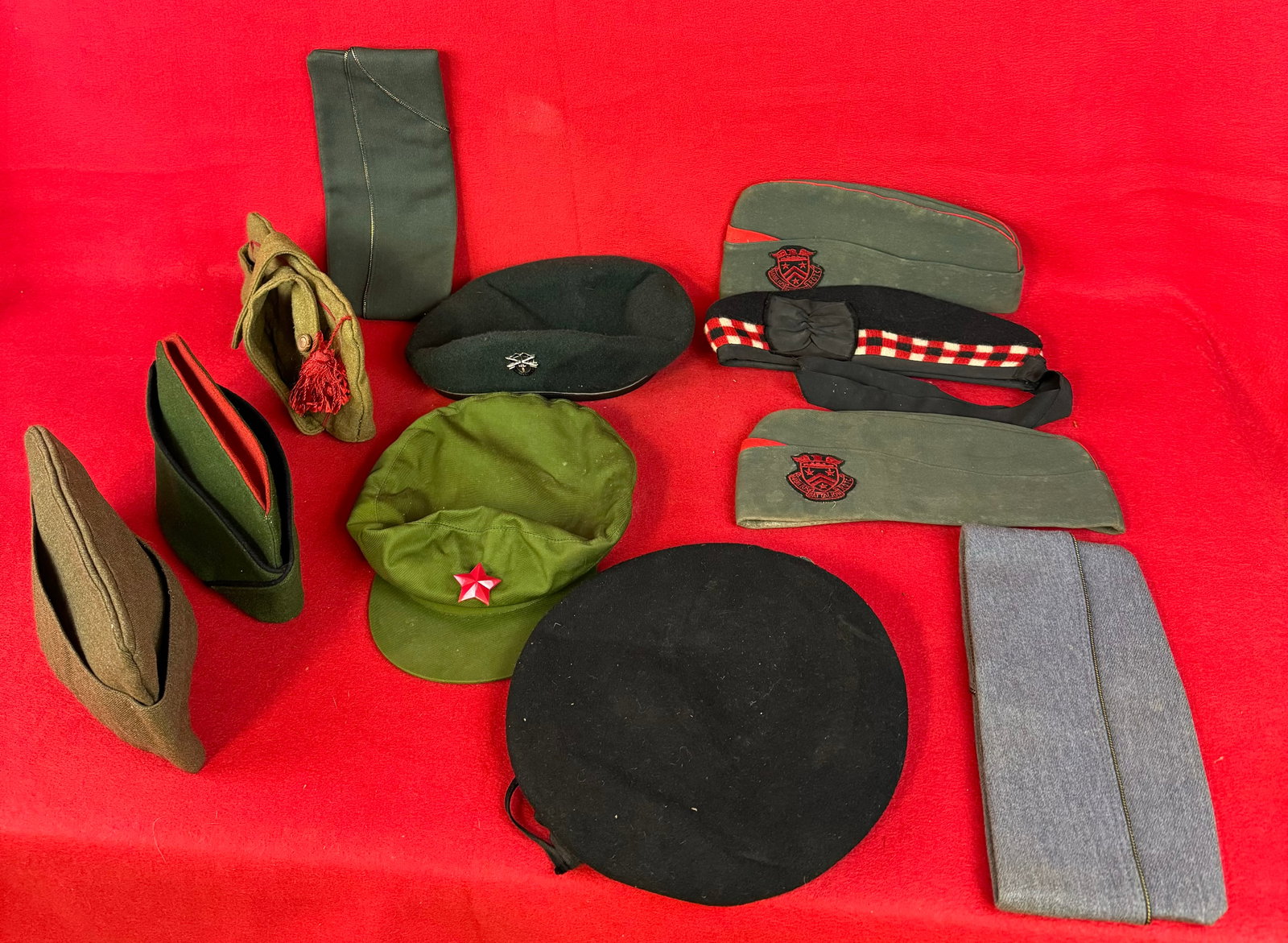 Lot WW2 And Later Military Cloth Caps: Lot of assorted World War Two and later cloth military caps. Condition - is as shown with some wear.