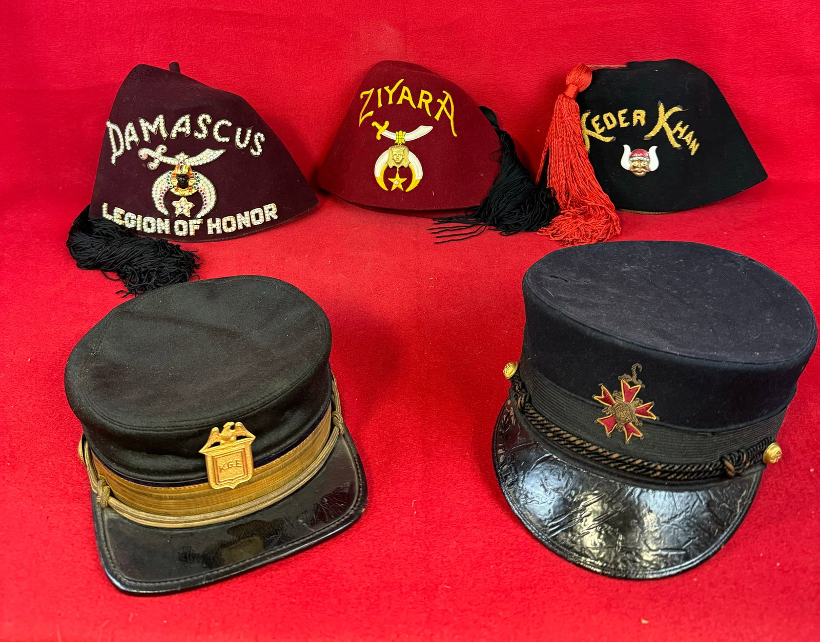 Lot Of Five Fraternal Related Hats: Lot of five fraternal related hats. Condition - is as shown.