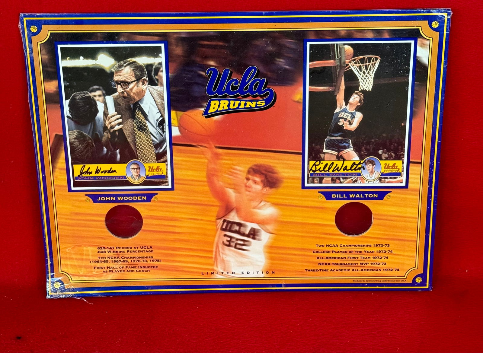 UCLA Bruins Limited Edition souvenir Autographed by John Wooden and Bill Walton with medals .: UCLA Bruins Limited Edition souvenir Autographed by John Wooden and Bill Walton with medals . Condition - fine as shown.