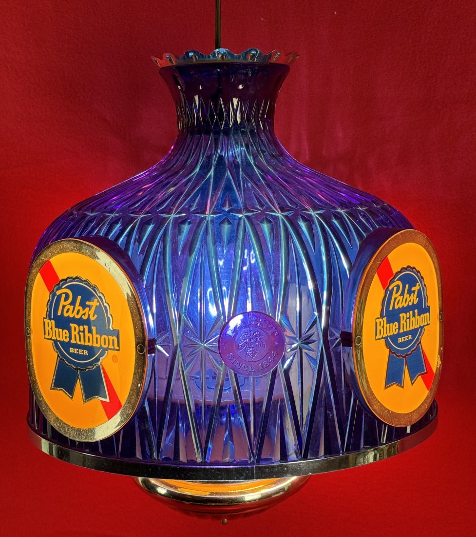 Vintage Pabst Blue Ribbon Beer Poker Bar Plastic Hanging Ceiling Light Lamp: Vintage Pabst Blue Ribbon Beer Poker Bar Plastic Hanging Ceiling Light Lamp. Lamp is in very nice used condition. Unit measures approx. 13" in diameter by 16" tall. Condition excellent.