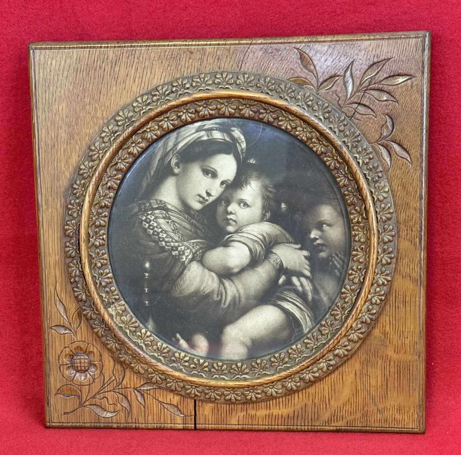 Victorian Oak Framed Print Mother & Child (1 of 2)