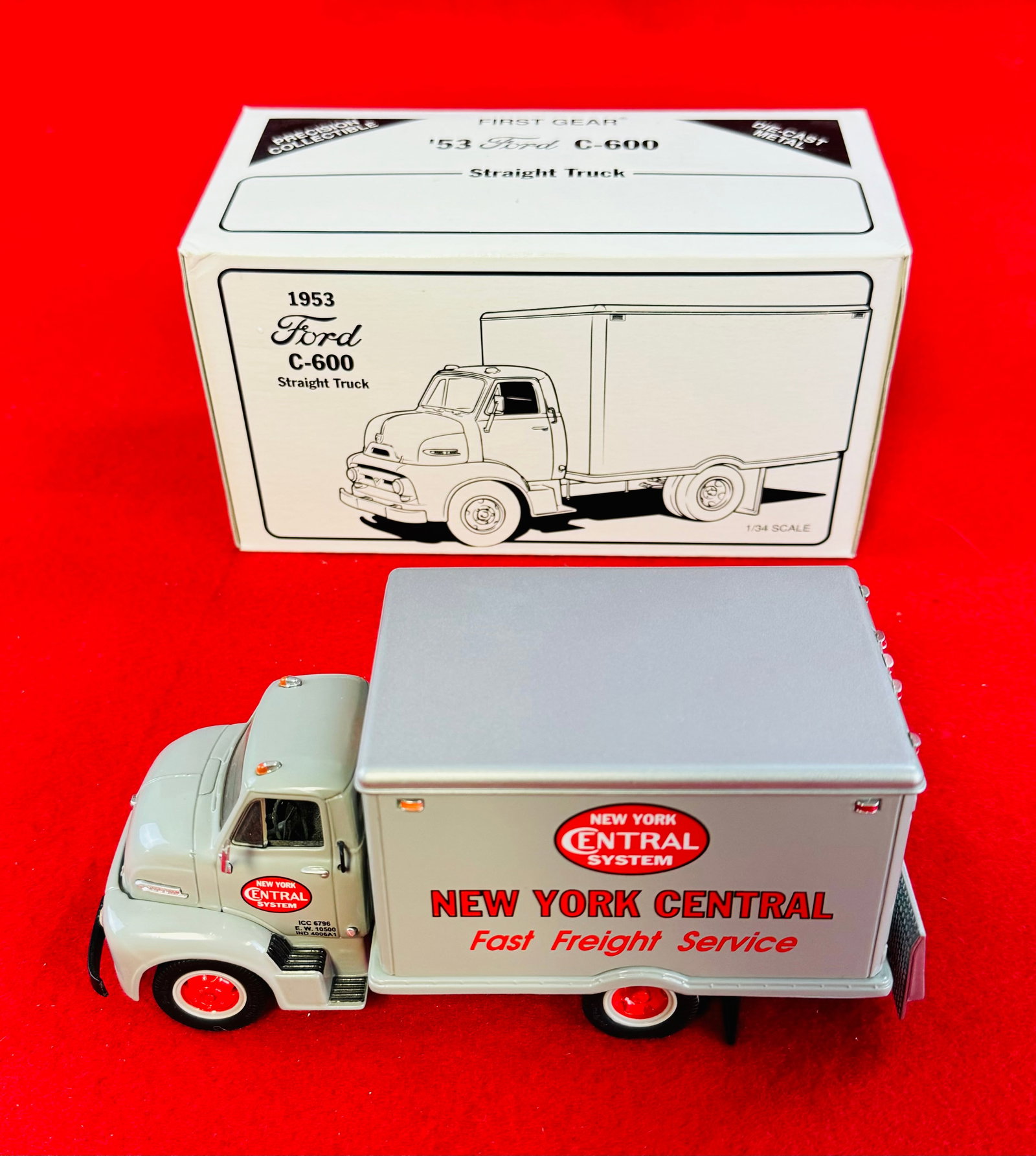 1st Gear Die Cast '53 Ford C-600 Straight Truck: First Gear Die Cast 1953 Ford C-600 Straight Truck (New York Central) With Original Box. Condition - Both truck and box are in essentially perfect condition.