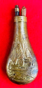 Civil War Era Copper-Brass W Motif Powder Flask