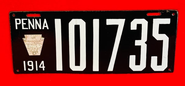 1914 Pennsylvania Porcelain License Plate