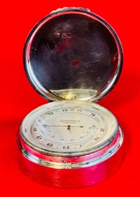 Large Silver Cased Traveling Desk Barometer