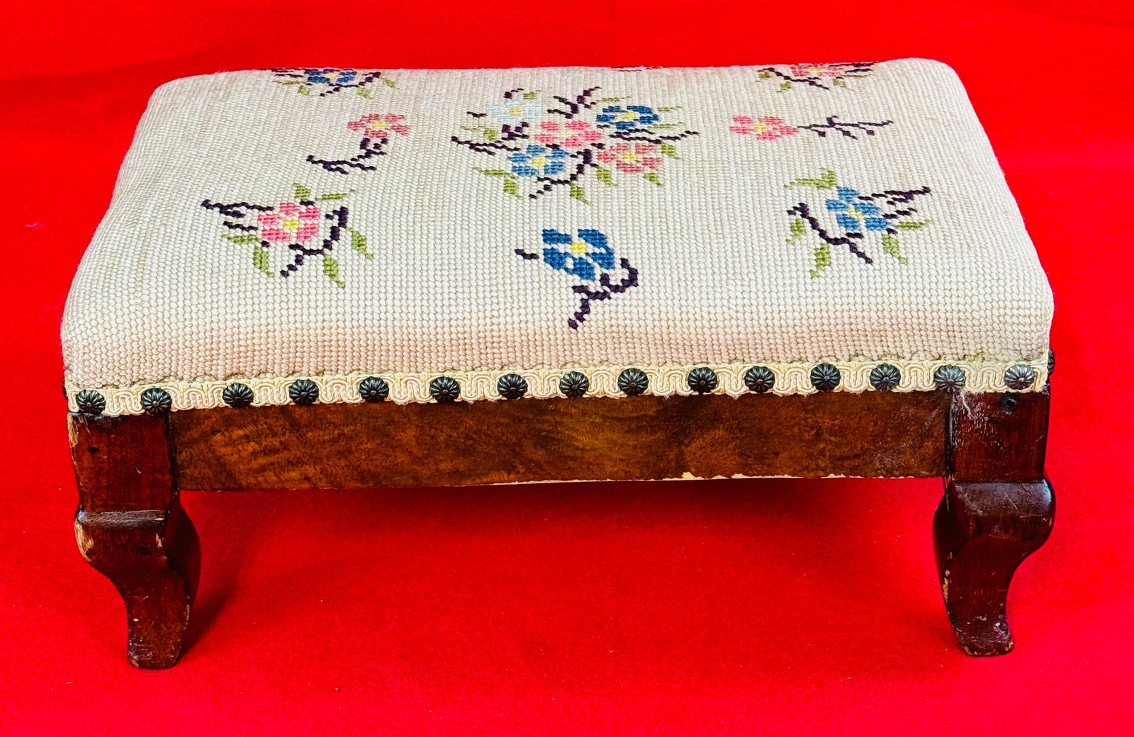 Antique Cricket Stool With Needlework Top (1 of 5)