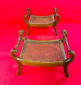Lot 2 Antique Cricket Stools With Caned Tops