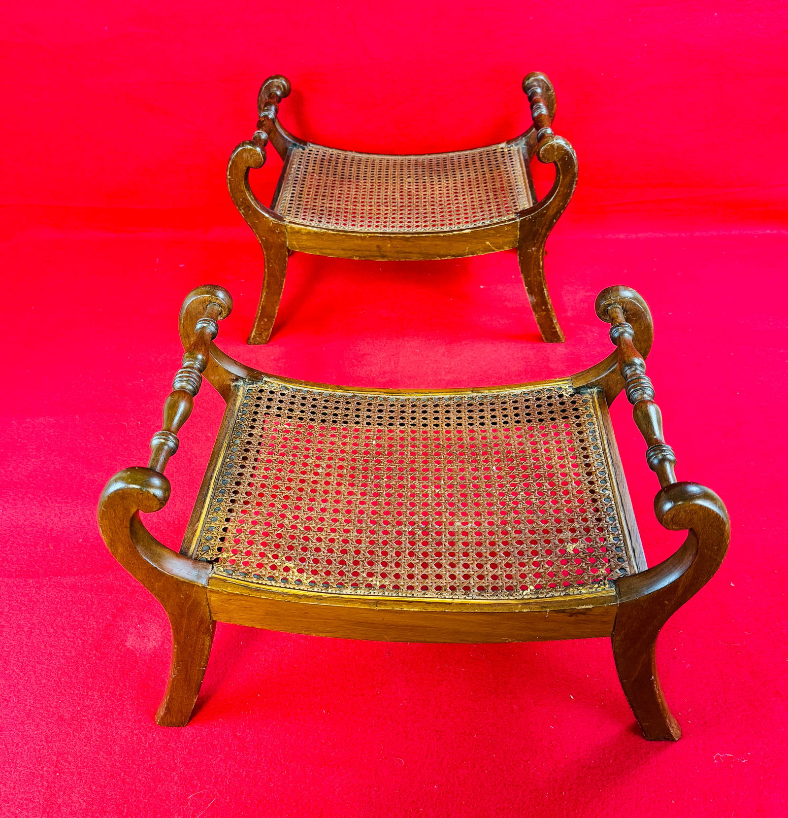 Lot 2 Antique Cricket Stools With Caned Tops (1 of 5)