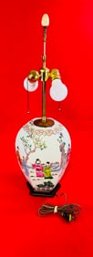 Chinese Export Table Lamp With Enamel Scenes