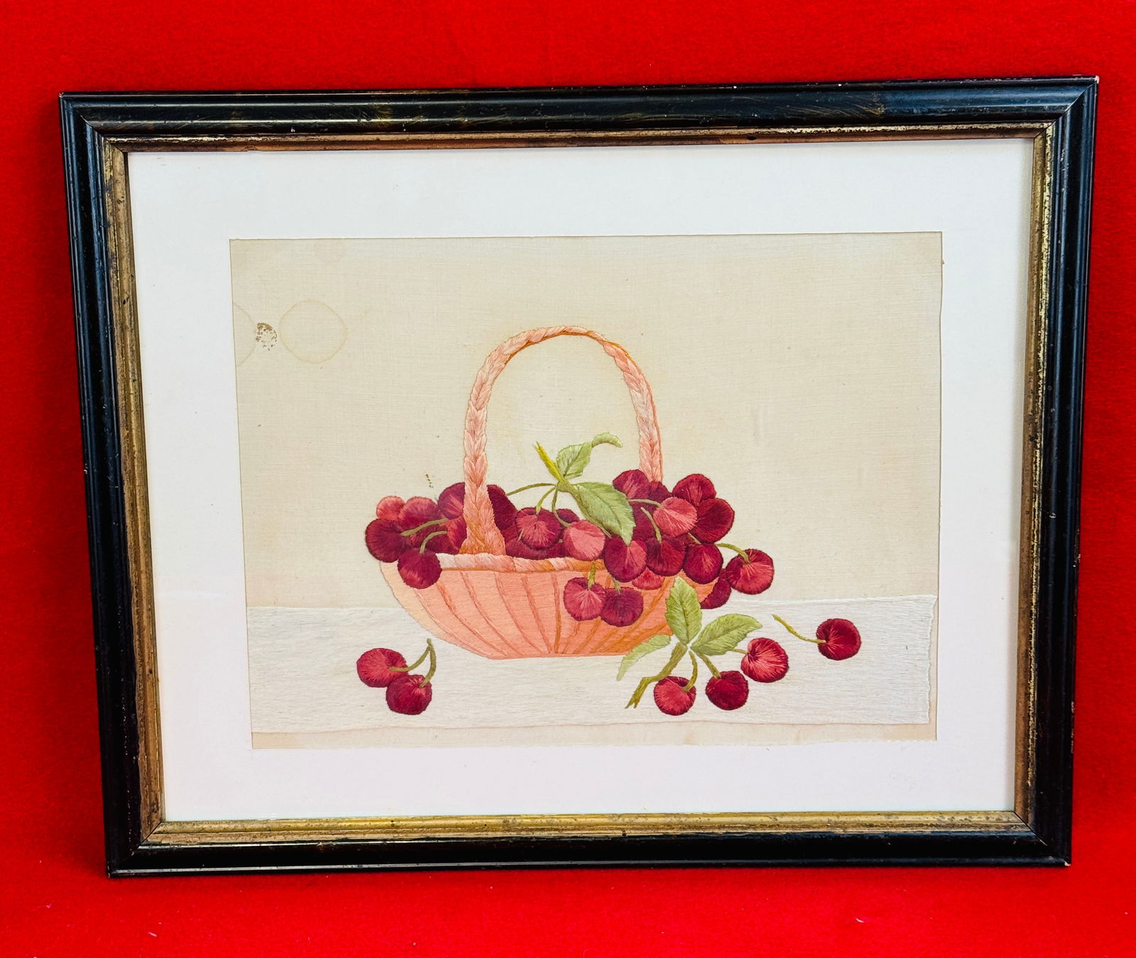 19th C Framed Silk Needlework On Linen (1 of 3)