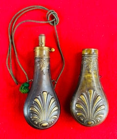 2 Antique Powder Flasks 1 Signed