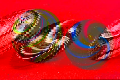 2 Lg Antique Hand Blown German Glass Marbles