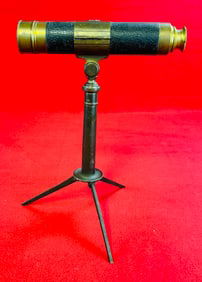 Antique Telescope With Brass Tri Leg Standard
