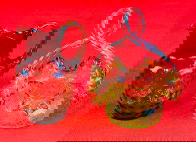 Vict. Art Glass Amberina Pitcher & Brides Basket