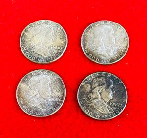 Lot 4 Franklin Half Dollars (3) 1960 & (1) 1959