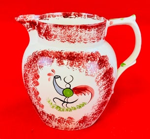 Peafowl Red Spatterware Jug