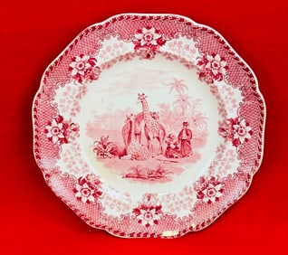 1836 Ridgeway's Giraffe Red Transferware Plate
