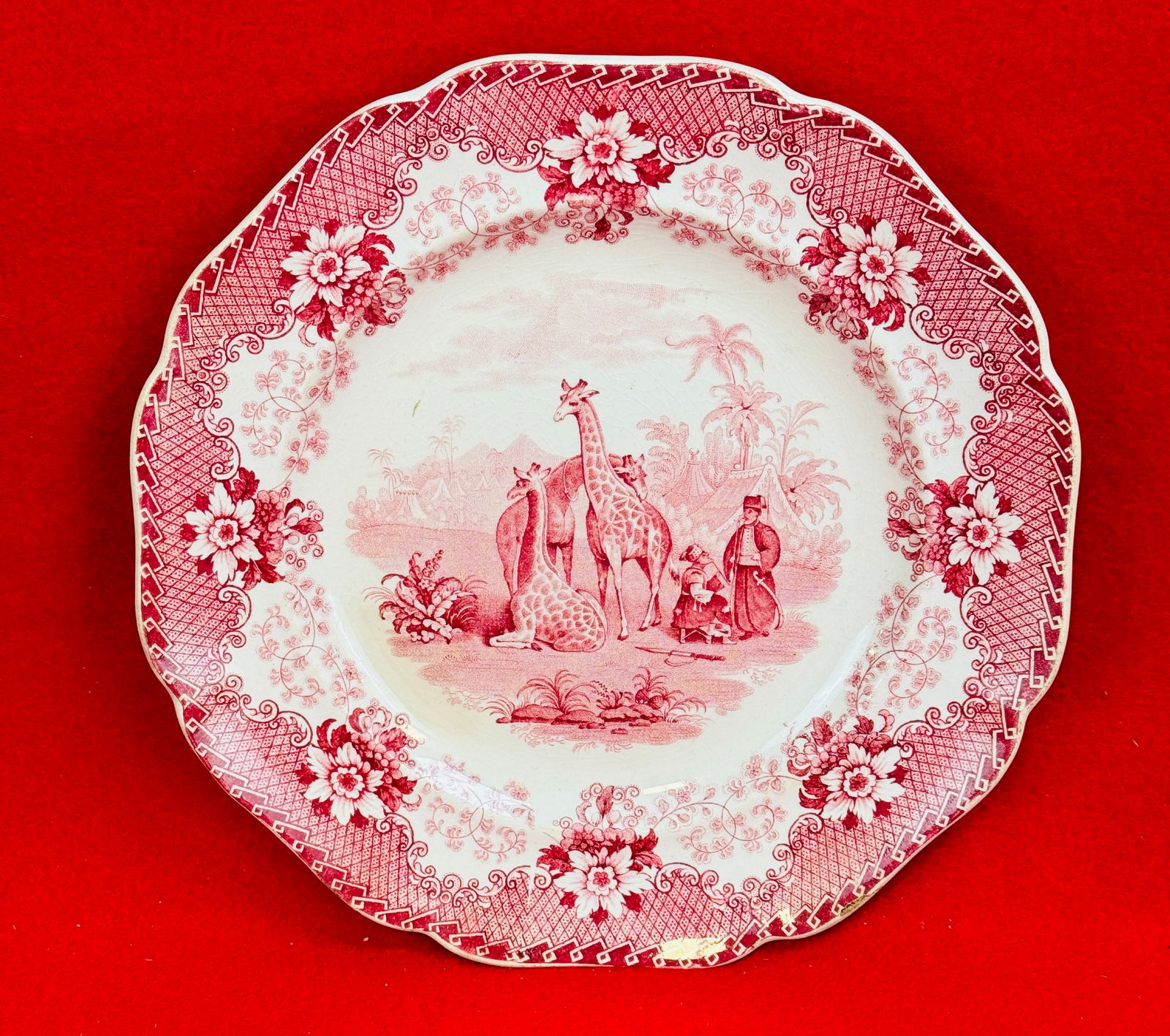 1836 Ridgeway's Giraffe Red Transferware Plate (1 of 4)