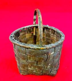 Antique Black Ash Handled Basket With Orig Paint
