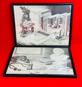 2 1950's Medical College Themed Artworks Signed