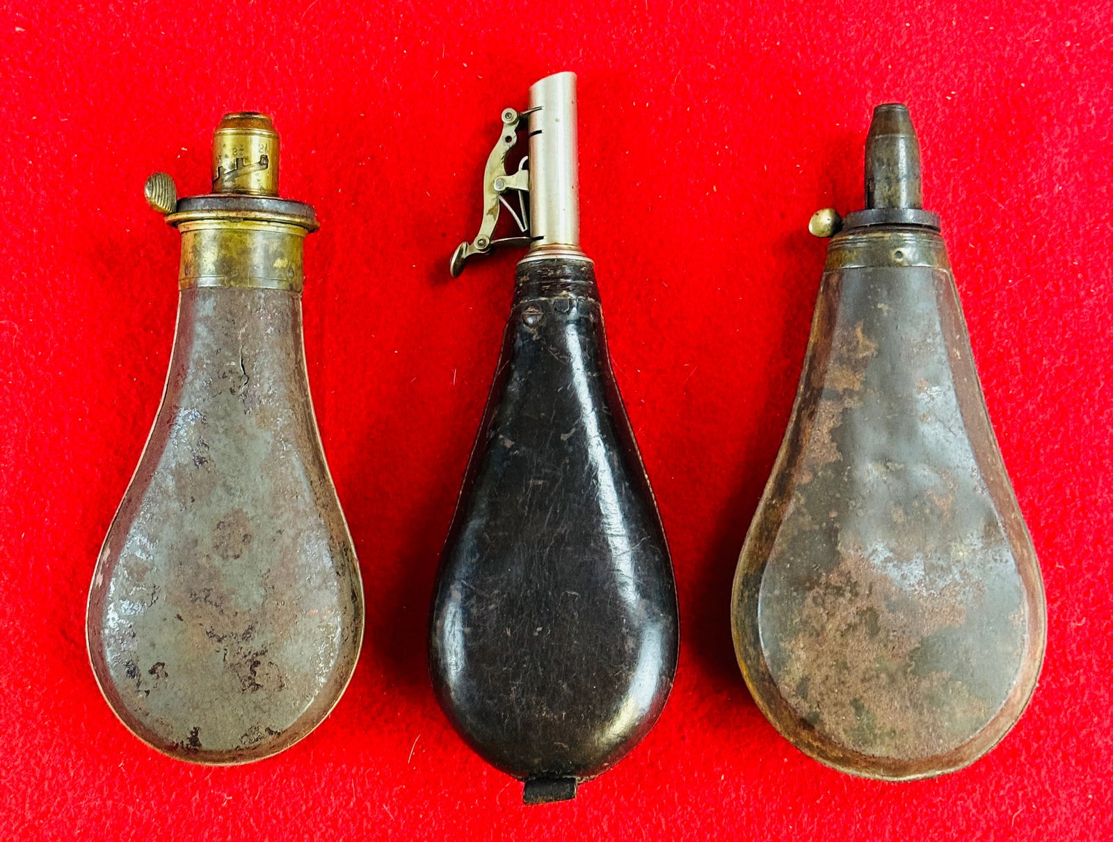 Lot 3 Antique Powder Flasks Including Sykes & Dixon (1 of 5)