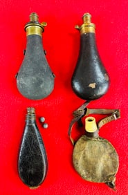 Lot Antique Powder Flasks, Shot Flask Etc.
